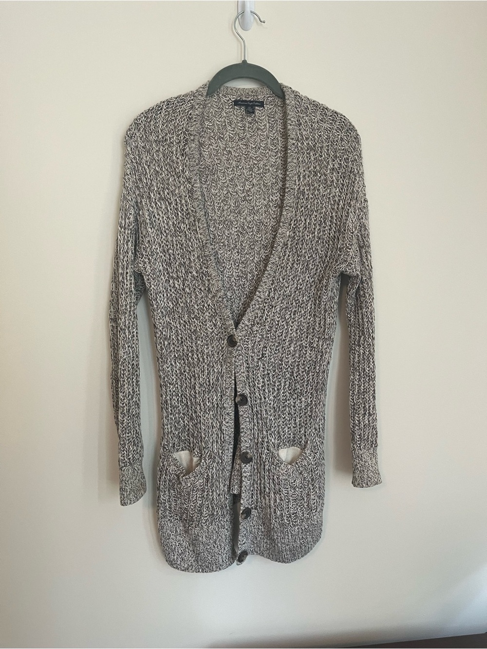 Long Marled Knit Cardigan - Gray
